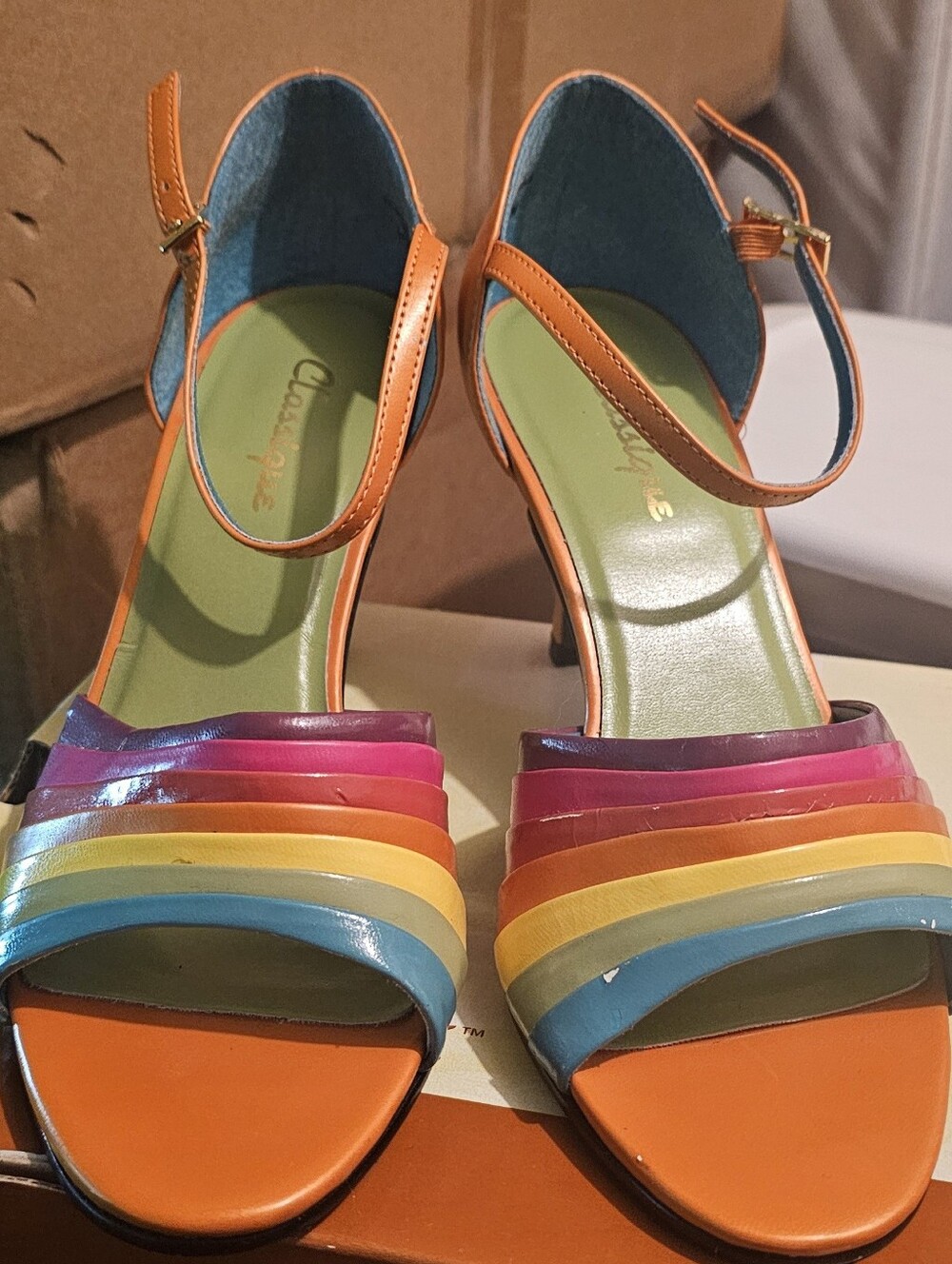 Colourful Rainbow Strappy Women’s Sandals - Orange